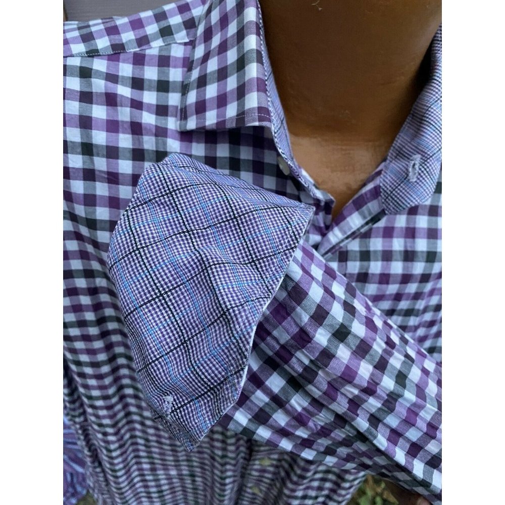 Jack Stone By Thomas Dean Long Sleeve‎ Purple Shirt Contrast Cuff Sz Large